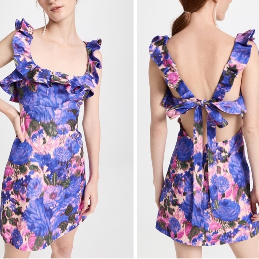 Zimmermann High Tide Frilled Mini Dress Purple
Ikat Floral Sleeveless Size 1